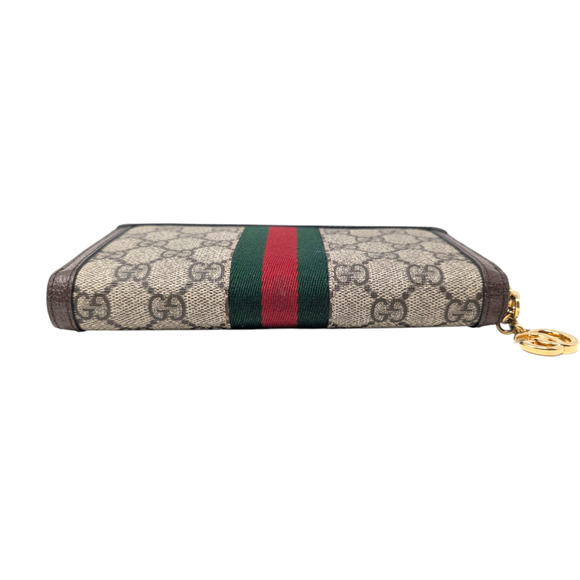 Gucci Ophidia GG Supreme Zip Wallet Beige Brown Web Stripe Double G Logo - Picture 3 of 10